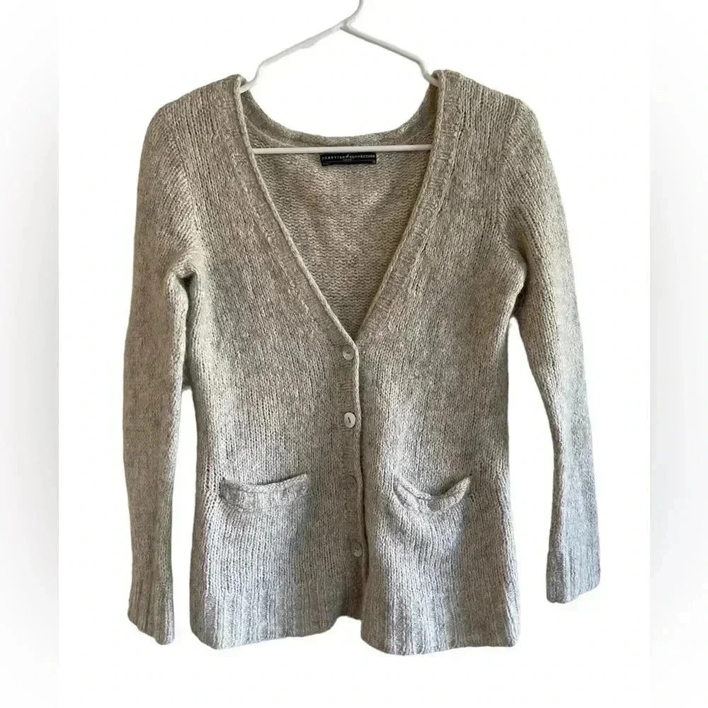 Peruvian Connection Baby Alpaca Oatmeal Cardigan Sweater Size XS